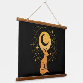 Celestial Desert Fox – Kosmische Maan en Sterren Hangend Wandkleed (Gebogen)