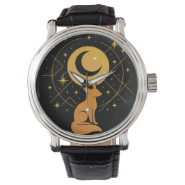 Celestial Desert Fox – Kosmische Maan en Sterren Horloge