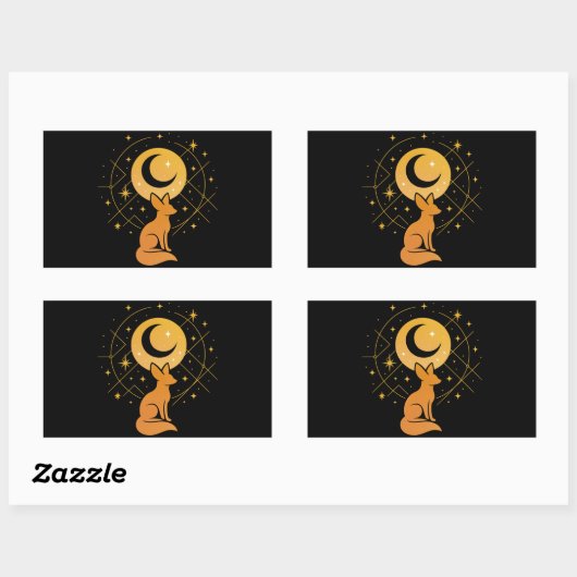 Celestial Desert Fox – Kosmische Maan en Sterren Rechthoekige Sticker (Vel)