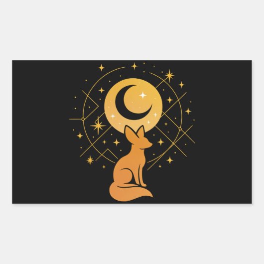 Celestial Desert Fox – Kosmische Maan en Sterren Rechthoekige Sticker (Voorkant)