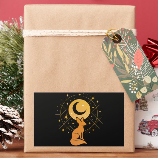 Celestial Desert Fox – Kosmische Maan en Sterren Rechthoekige Sticker (Feestdagen)