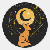 Celestial Desert Fox – Kosmische Maan en Sterren Ronde Sticker (Voorkant)