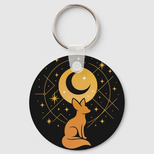 Celestial Desert Fox – Kosmische Maan en Sterren Sleutelhanger (Voorkant)