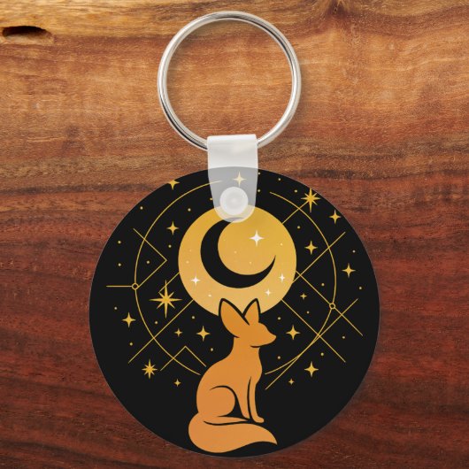 Celestial Desert Fox – Kosmische Maan en Sterren Sleutelhanger (Voorkant)