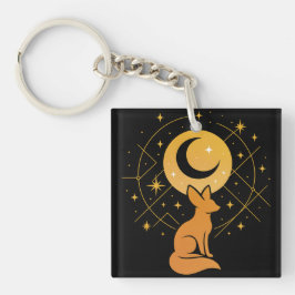 Celestial Desert Fox – Kosmische Maan en Sterren Sleutelhanger