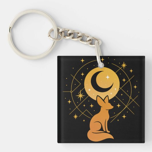 Celestial Desert Fox – Kosmische Maan en Sterren Sleutelhanger (voorkant)