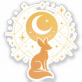 Celestial Desert Fox – Kosmische Maan en Sterren Sticker (Voorkant)