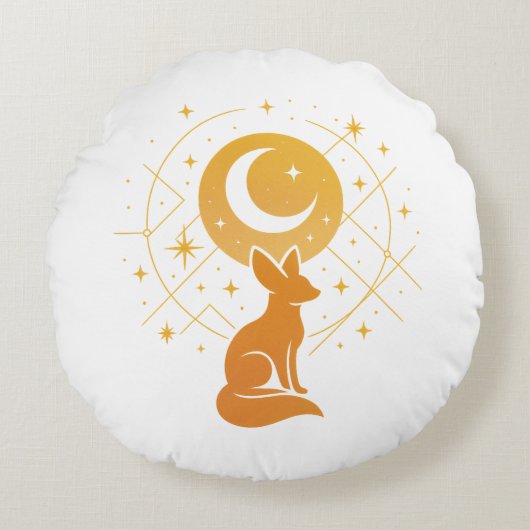 Celestial Desert Fox – Moon and Stars Cosmic Rond Kussen (Voorkant)
