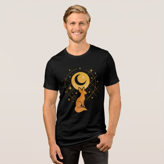 Celestial Desert Fox – Moon and Stars Cosmic  Tri-Blend Shirt (Voorkant volledig)