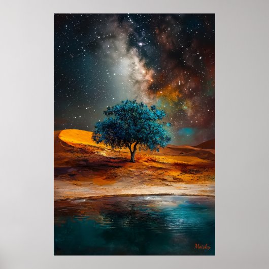 Celestial Desert - Lone Tree onder de Melkweg Poster (Voorkant)