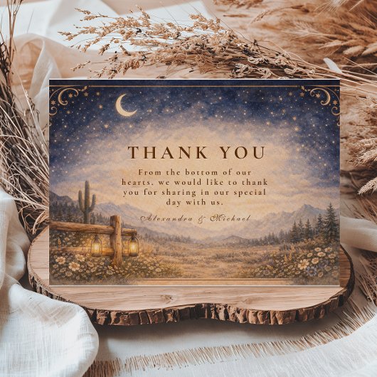 Celestial Desert Moonlit Western Wedding Bedankkaart
