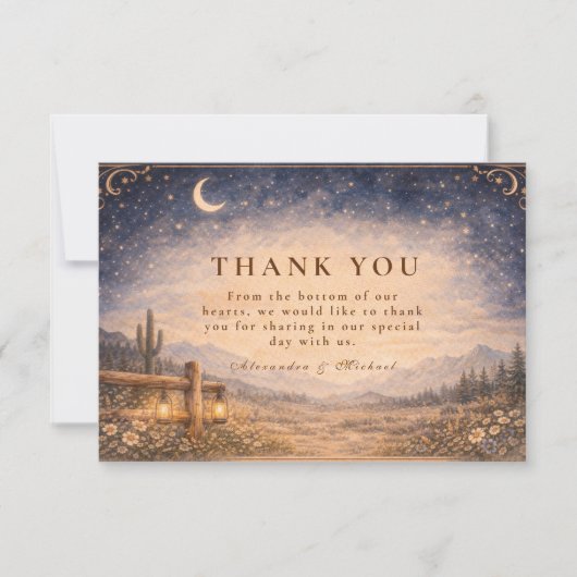 Celestial Desert Moonlit Western Wedding Bedankkaart (Voorkant)