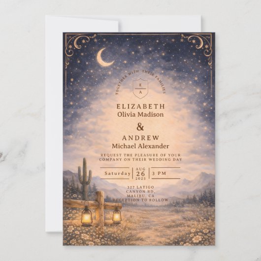 Celestial Desert Moonlit Western Wedding Kaart (Voorkant)