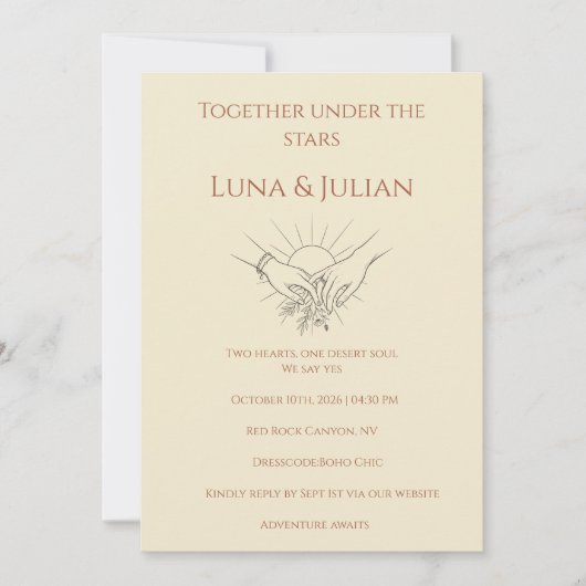 Celestial Desert Wedding Invitation Boho Kaart (Voorkant)