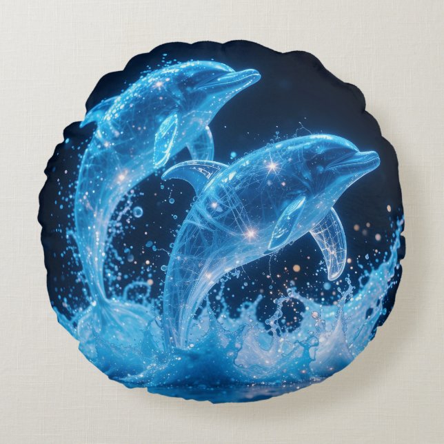 Celestial Dolphins: Dans van het Licht 1 Rond Kussen (Voorkant)
