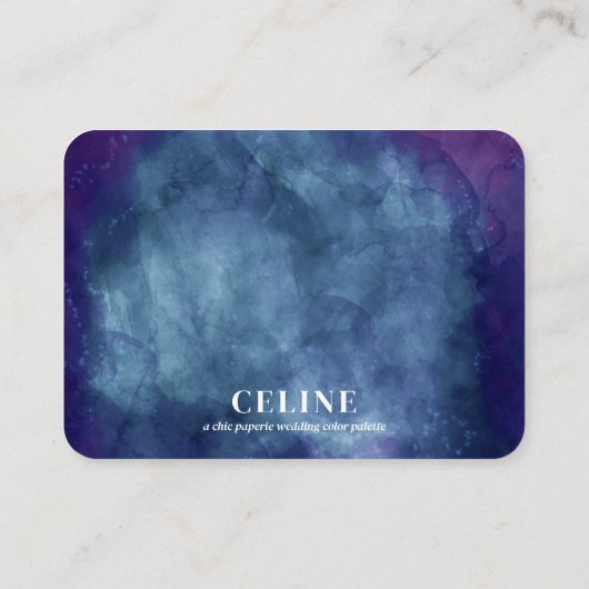 Celestial Donkerblauw & Paarse bruiloft kleurenpal Informatiekaartje (Achterkant)