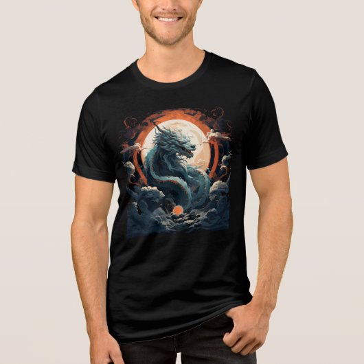 Celestial Dragon Beneath Burning Moon Tri-Blend Shirt (Voorkant)