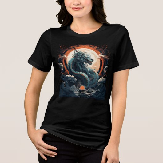 Celestial Dragon Beneath Burning Moon Tri-Blend Shirt (Voorkant)