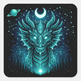 Celestial Dragon – Cosmic Myth Wildlife Galaxy Vierkante Sticker