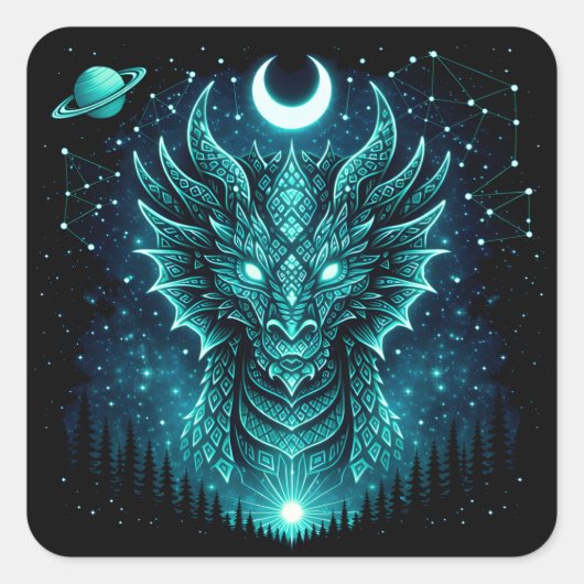 Celestial Dragon – Cosmic Myth Wildlife Galaxy Vierkante Sticker (Voorkant)