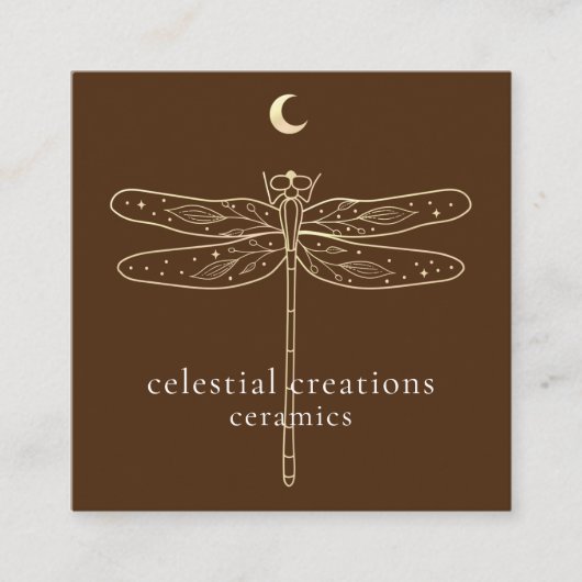 Celestial Dragonfly QR Code Brown Square Biz Card Vierkante Visitekaartje (Voorkant)