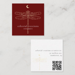 Celestial Dragonfly QR Code Red Square Biz Card Vierkante Visitekaartje