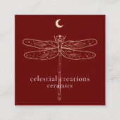 Celestial Dragonfly QR Code Red Square Biz Card Vierkante Visitekaartje (Voorkant)