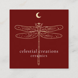 Celestial Dragonfly QR Code Red Square Biz Card Vierkante Visitekaartje