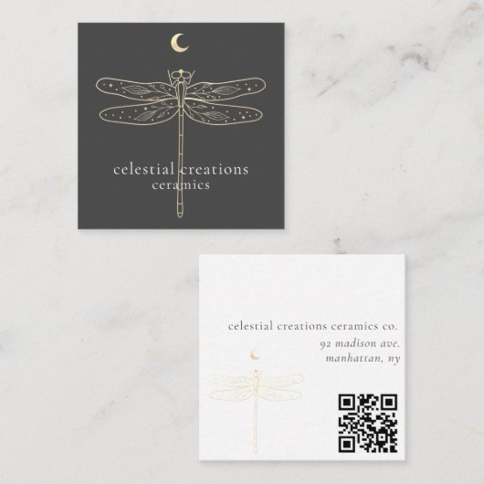 Celestial Dragonfly QR Code Square Visitekaartje (Voorkant / Achterkant)