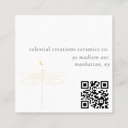 Celestial Dragonfly QR Code Square Visitekaartje (Achterkant)