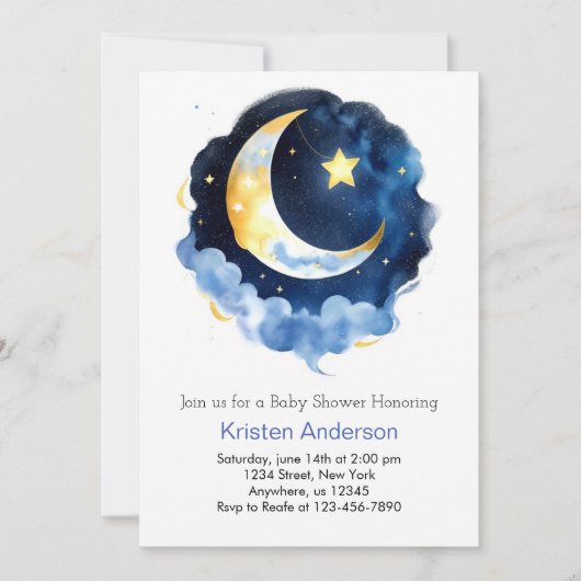 Celestial Dream Blue Moon Boy Baby shower Kaart (Voorkant)