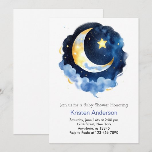 Celestial Dream Blue Moon Boy Baby shower Kaart (Voorkant / Achterkant)