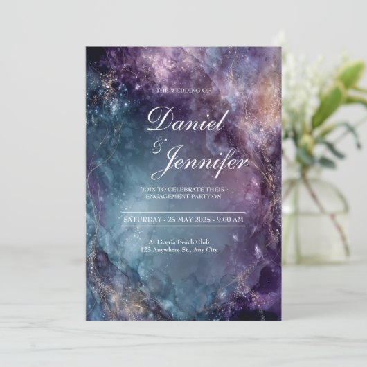 Celestial Dream Waterverf bruiloft uitnodiging (Staand voorkant)