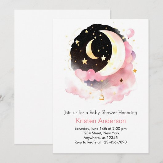 Celestial Dreamland Roze Meisje Baby shower Kaart (Voorkant / Achterkant)