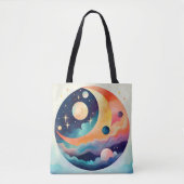 Celestial Dreamscape – Abstracte Maan en Planeten Tote Bag (Voorkant)