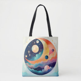 Celestial Dreamscape – Abstracte Maan en Planeten Tote Bag