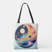 Celestial Dreamscape – Abstracte Maan en Planeten Tote Bag (Achterkant)