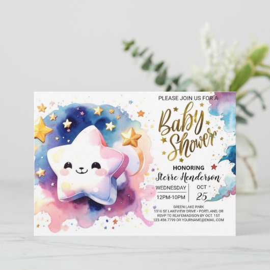 Celestial Dreamscape Adventure Baby shower Kaart (Staand voorkant)