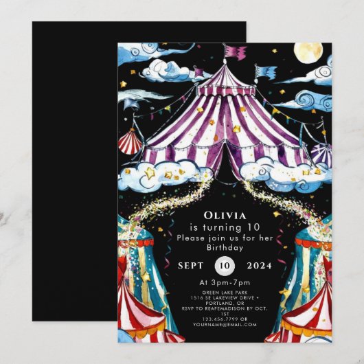 Celestial Eenvoudig Circus Verjaardag Kaart (Voorkant / Achterkant)