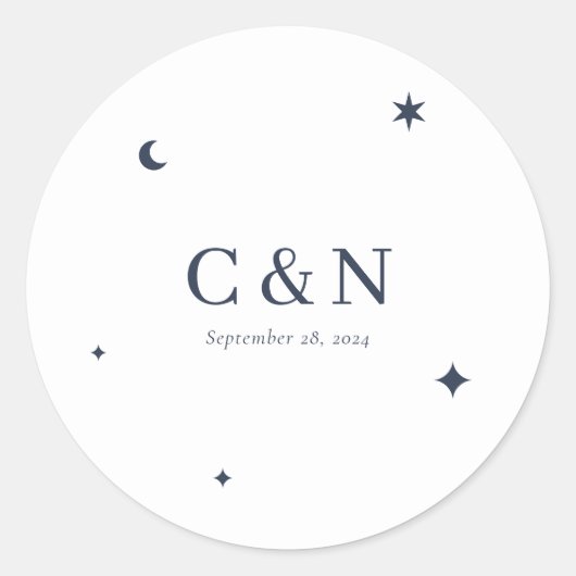Celestial Eenvoudig Monogram Bruiloft Sticker (Voorkant)