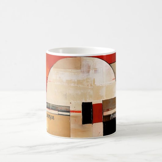 Celestial Elegance: Abstracte Exploratie in Beige Koffiemok (Center)