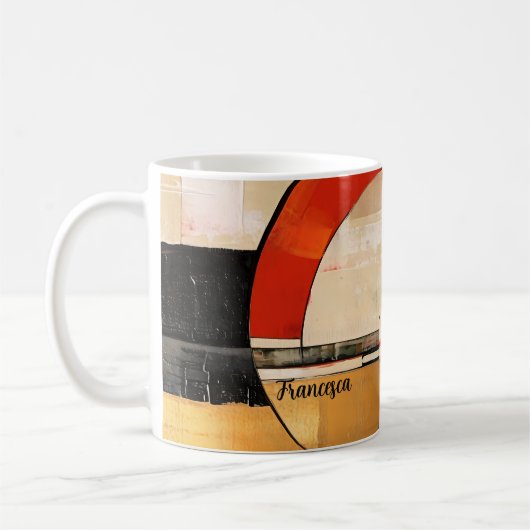 Celestial Elegance: Abstracte Exploratie in Beige Koffiemok (Links)