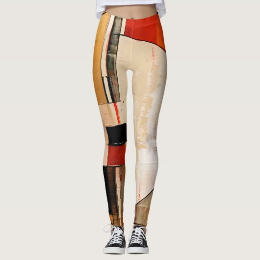 Celestial Elegance: Abstracte Exploratie in Beige Leggings (Voorkant)