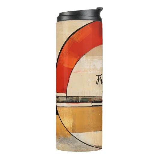 Celestial Elegance: Abstracte Exploratie in Beige Thermosbeker (Gedraaid links)