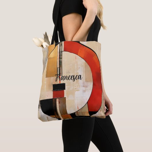 Celestial Elegance: Abstracte Exploratie in Beige Tote Bag (Dichtbij)