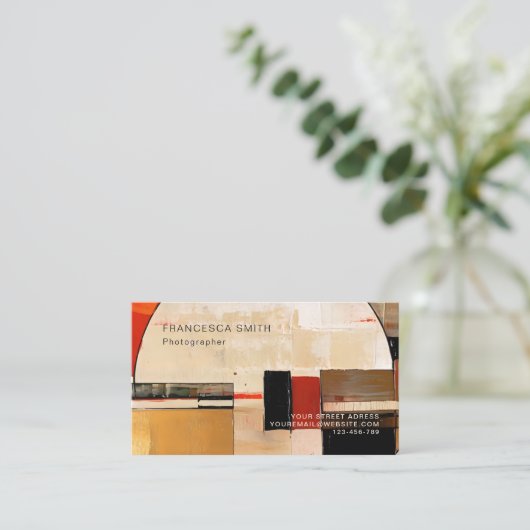 Celestial Elegance: Abstracte Exploratie in Beige Visitekaartje (Staand voorkant)