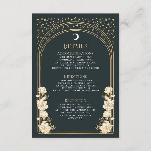 Celestial Elegant Art Nouveau Trouwdetails Informatiekaartje (Voorkant)