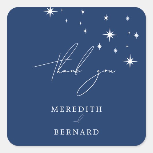 Celestial Elegant Blue Wedding Thank You Favor Vierkante Sticker (Voorkant)