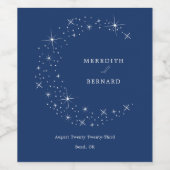 Celestial Elegant Moon Navy Blue Wedding Wijn Etiket (Enkel label)