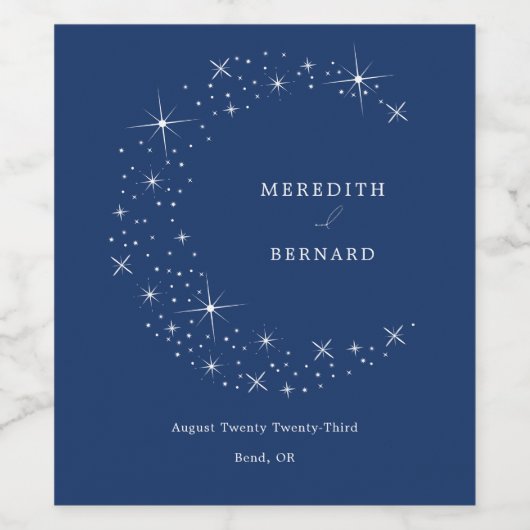 Celestial Elegant Moon Navy Blue Wedding Wijn Etiket (Enkel label)